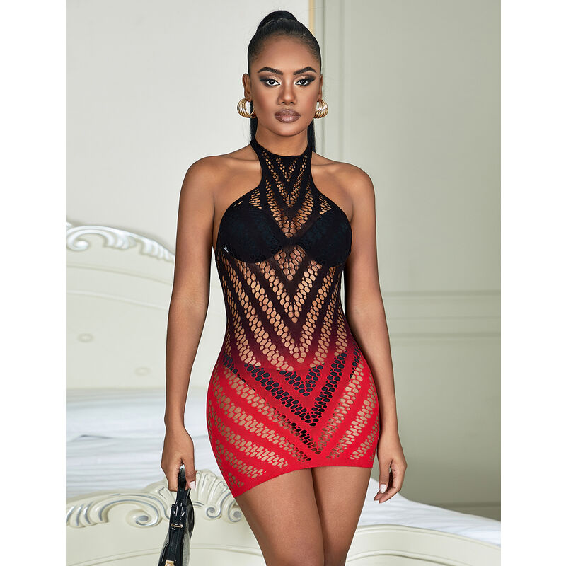 SUBBLIME - 952242 VESTIDO DE MALLA ELÁSTICA CON DEGRADADO ROJO Y NEGRO TALLA ÚNICA