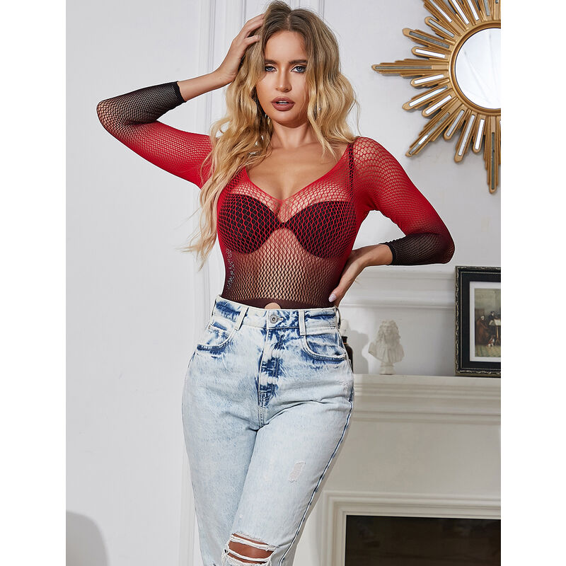 SUBBLIME - 952259 VESTIDO DE MALLA ELÁSTICA DE MANGA LARGA CON DEGRADADO ROJO Y NEGRO TALLA ÚNICA