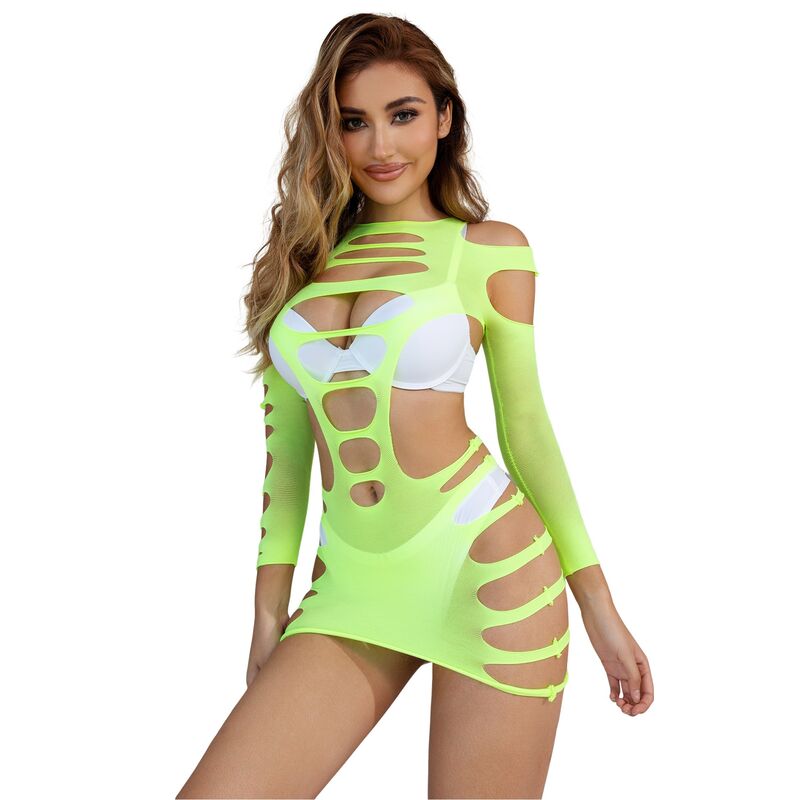SUBBLIME - 952280 VESTIDO DE MALLA ELÁSTICA DE MANGA LARGA VERDE TALLA ÚNICA