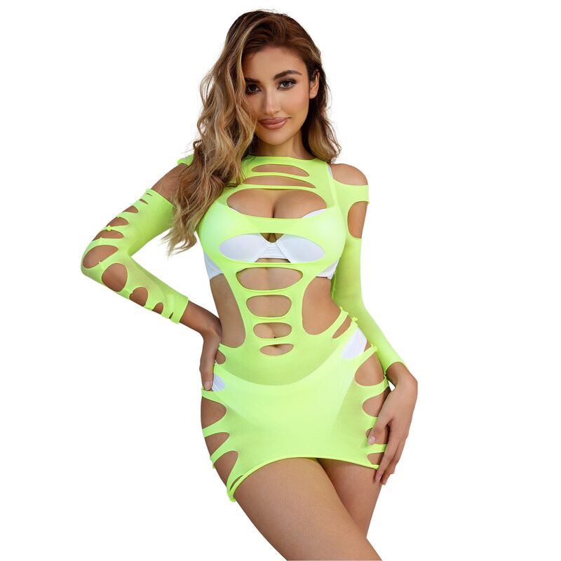 SUBBLIME - 952280 VESTIDO DE MALLA ELÁSTICA DE MANGA LARGA VERDE TALLA ÚNICA