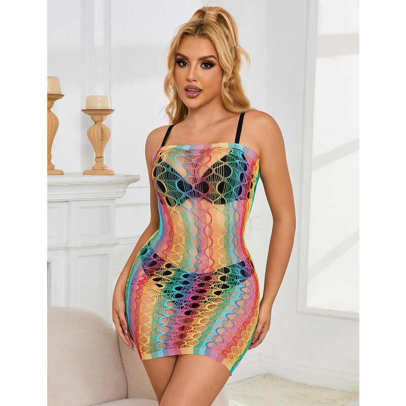 SUBBLIME - 952365 VESTIDO DE MALLA CON HOMBROS DESCUBIERTOS ARCOÍRIS TALLA ÚNICA