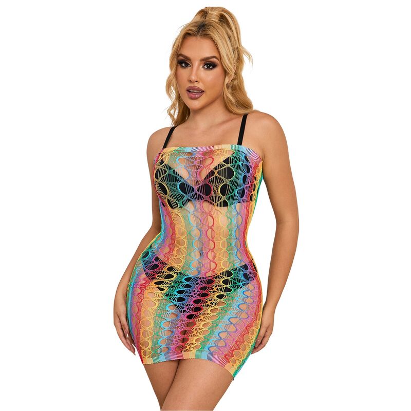 SUBBLIME - 952365 VESTIDO DE MALLA CON HOMBROS DESCUBIERTOS ARCOÍRIS TALLA ÚNICA