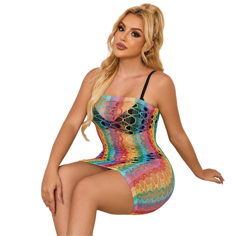 SUBBLIME - 952365 VESTIDO DE MALLA CON HOMBROS DESCUBIERTOS ARCOÍRIS TALLA ÚNICA