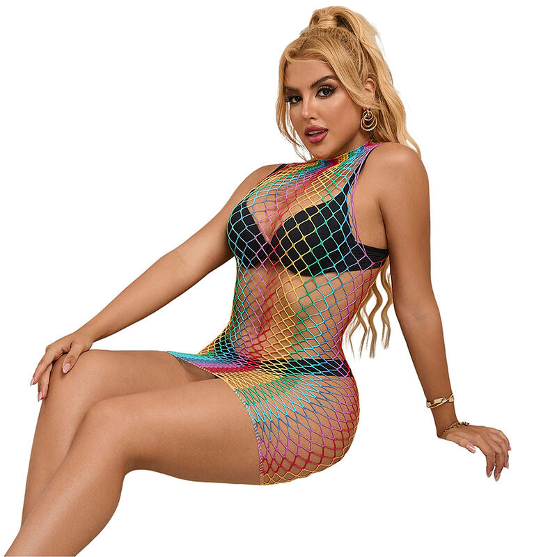 SUBBLIME - 952433 VESTIDO DE MALLA SIN MANGAS CON CUELLO ALTO ARCOÍRIS TALLA ÚNICA
