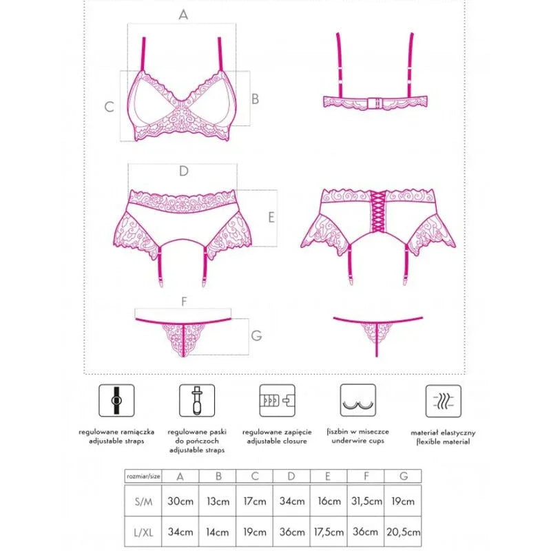 Livco Corsetti Fashion Nahir Lc 20214 Soutien Gorge + Culotte + Porte Jarretelles L/XL