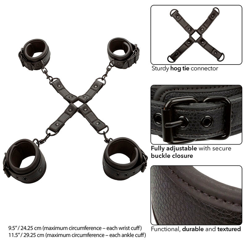 CALEXOTICS - NOCTURNAL CONNECTOR TIE HOG ADJUSTABLE BLACK LEATHER