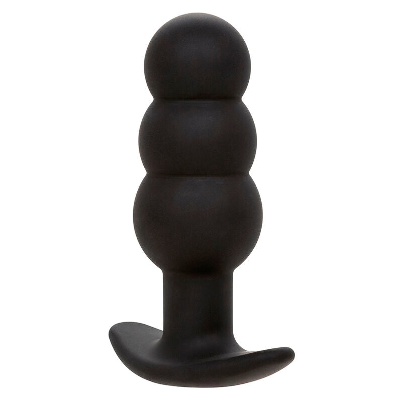 CALEXOTICS - PLUG ANAL CON CUENTAS, FONDO DE ROCA, 10 VIBRACIONES, SILICONA NEGRA