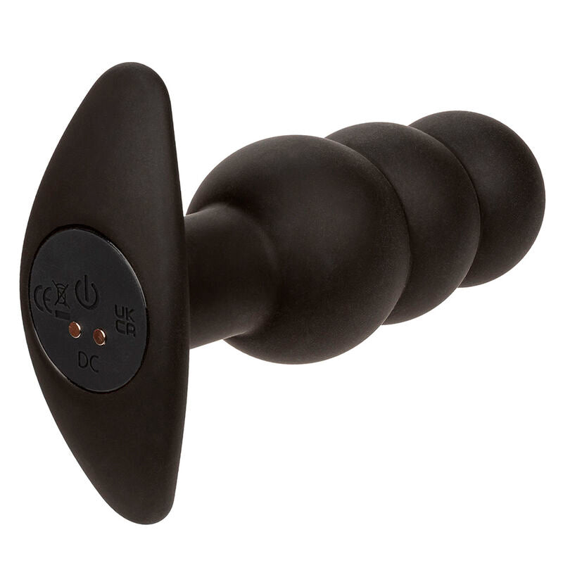 CALEXOTICS - PLUG ANAL CON CUENTAS, FONDO DE ROCA, 10 VIBRACIONES, SILICONA NEGRA