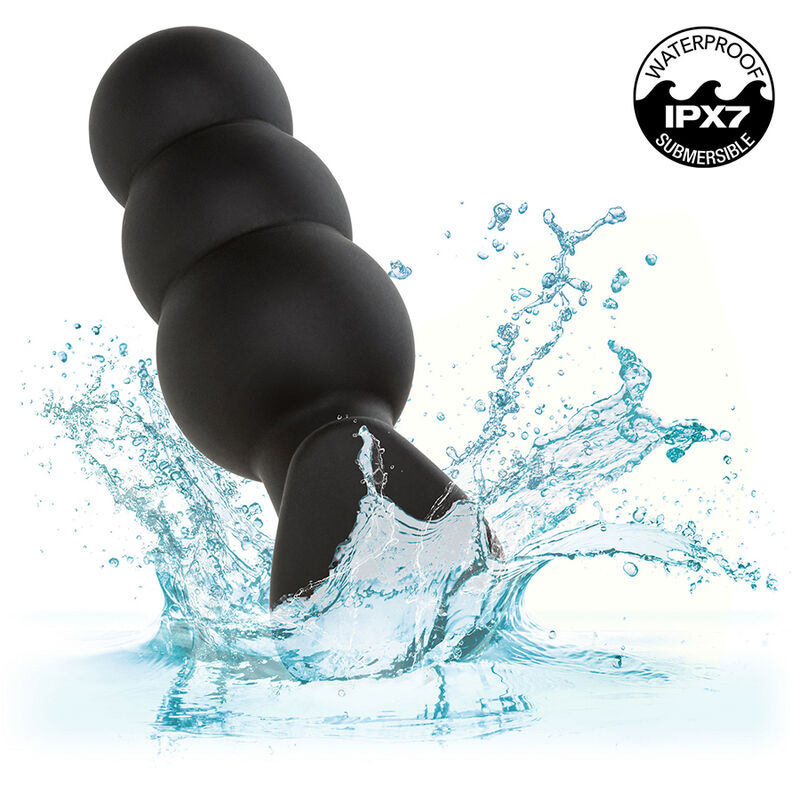 CALEXOTICS - PLUG ANAL CON CUENTAS, FONDO DE ROCA, 10 VIBRACIONES, SILICONA NEGRA