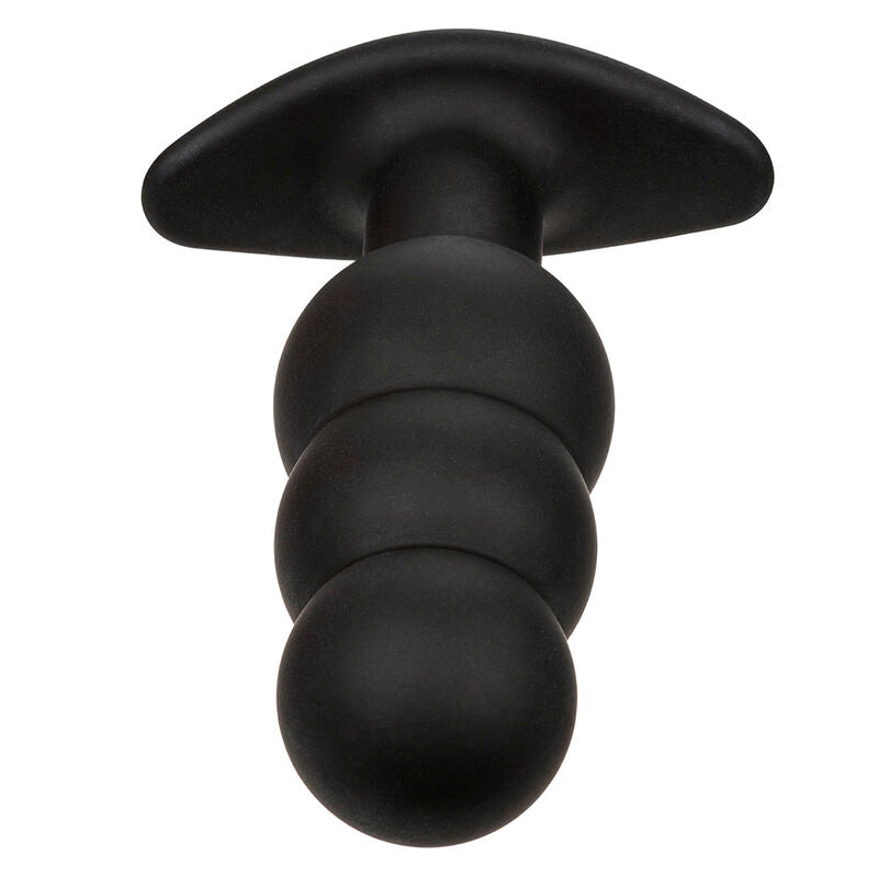 CALEXOTICS - PLUG ANAL CON CUENTAS, FONDO DE ROCA, 10 VIBRACIONES, SILICONA NEGRA