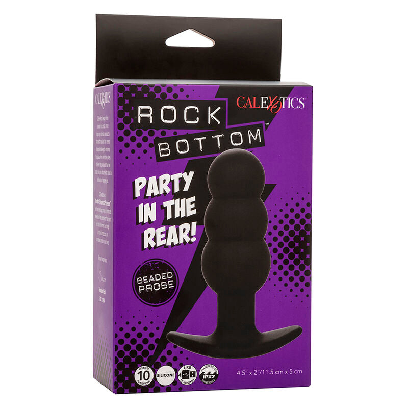 CALEXOTICS - PLUG ANAL CON CUENTAS, FONDO DE ROCA, 10 VIBRACIONES, SILICONA NEGRA