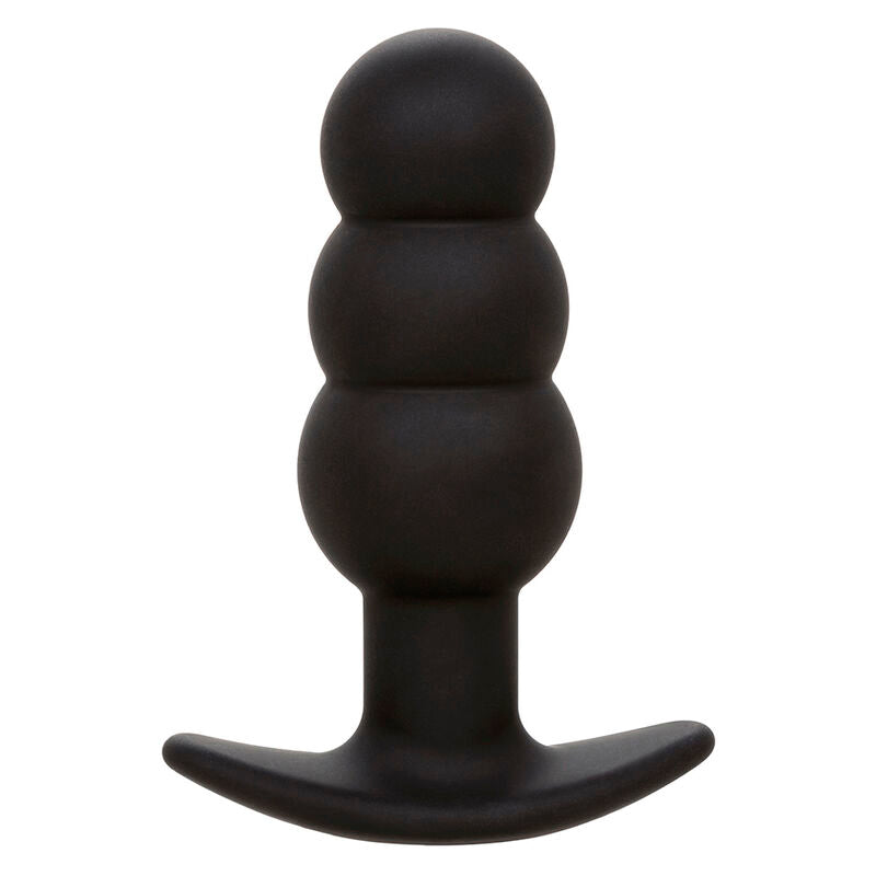 CALEXOTICS - PLUG ANAL CON CUENTAS, FONDO DE ROCA, 10 VIBRACIONES, SILICONA NEGRA