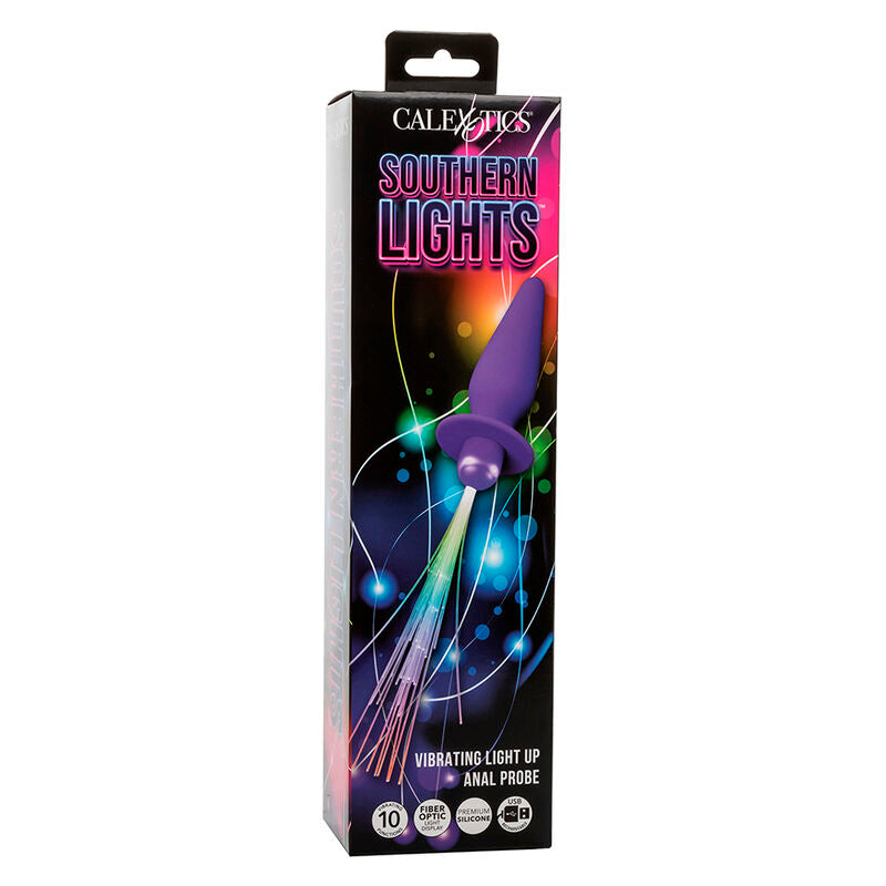 CALEXOTICS - PLUG ANAL ILUMINADO LUCES DEL SUR 10 VIBRACIONES SILICONA MORADA