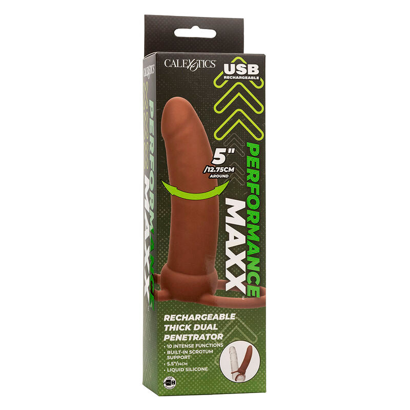 CALEXOTICS - MAXX THICK DOUBLE PÉNÉTRATEUR 10 VIBRATIONS BROWN