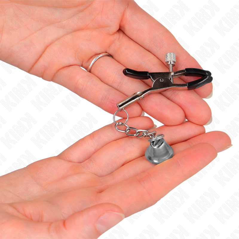 KINK - PINZAS PARA PEZONES CON COLGANTE DE CAMPANA DE PLATA DE 6 CM