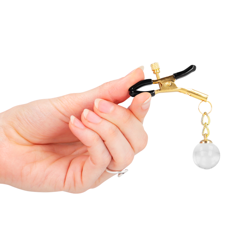 KINK - ABRAZADERAS DE METON CON CUENTAS DE VIDRIO DORADAS 6 CM