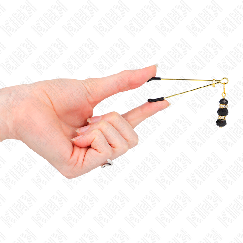 KINK - PINZAS PARA PEZONES FINAS DORADAS CON 3 BOLAS DE CRISTAL NEGRO DE 7 CM