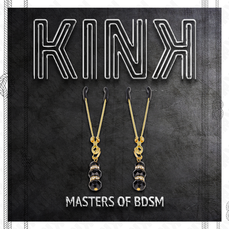 KINK - PINZAS PARA PEZONES FINAS DORADAS CON 3 BOLAS DE CRISTAL NEGRO DE 7 CM