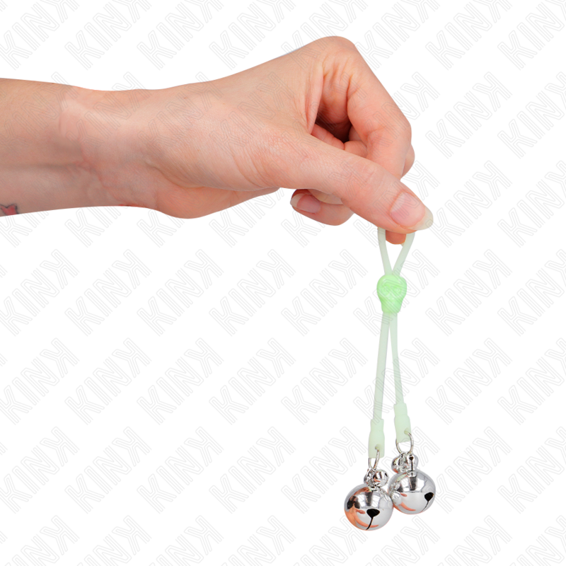 KINK - PINCES À TETON LUMINUSES CRÂNE AVEC ANNEAU CLOCHES RÉGLABLES VERT / ARGENT