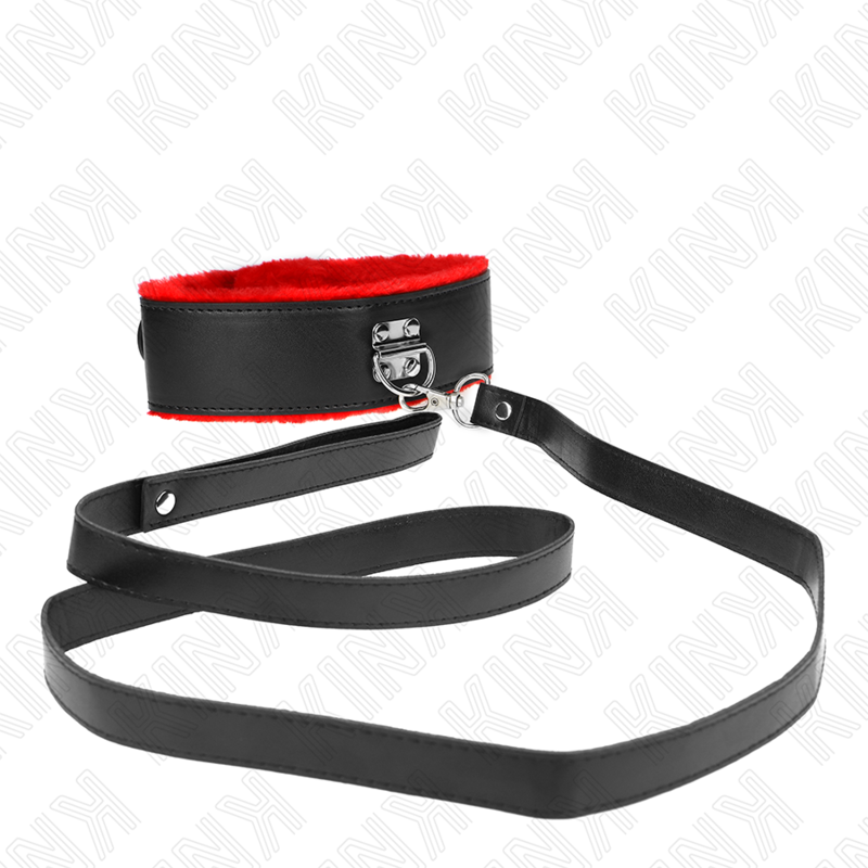 KINK - COLLAR CON CINTURÓN 116 CM CON CORREA DE CUERO ROJA AJUSTABLE 40-48 CM X 6 CM