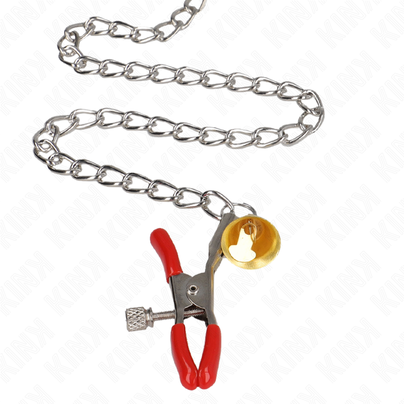 KINK - PINZAS PARA CLÍTORIS DE TRIPLE CAMPANA ROJAS CON CADENA DE 30 CM