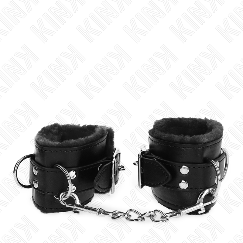KINK - REPOSAMUÑECAS CON FORRO DE PIEL NEGRA Y CINTURÓN NEGRO AJUSTABLE 17-29 CM X 6 CM