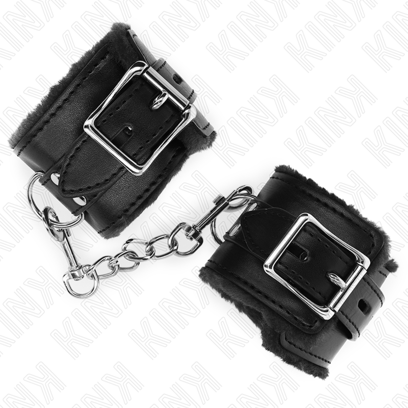KINK - REPOSAMUÑECAS CON FORRO DE PIEL NEGRA Y CINTURÓN NEGRO AJUSTABLE 17-29 CM X 6 CM