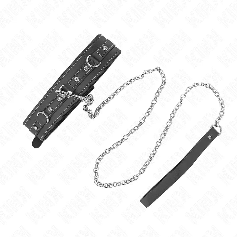 Kink – Collier en Cuir Pvc avec Ceinture 105 cm Rivet Strass 41,5 X 4 cm