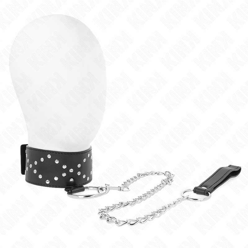 KINK - COLLAR DE 65 CM CON CORREA CON TACHUELAS PLATEADAS MODELO 3 AJUSTABLE 36-43 CM X 5 CM