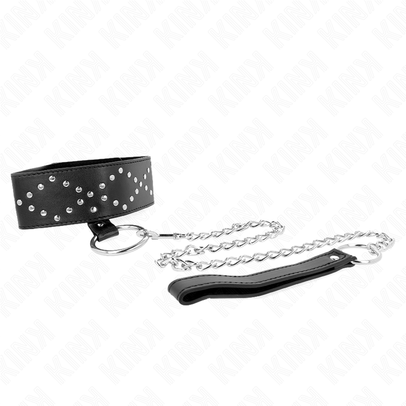 KINK - COLLAR DE 65 CM CON CORREA CON TACHUELAS PLATEADAS MODELO 3 AJUSTABLE 36-43 CM X 5 CM
