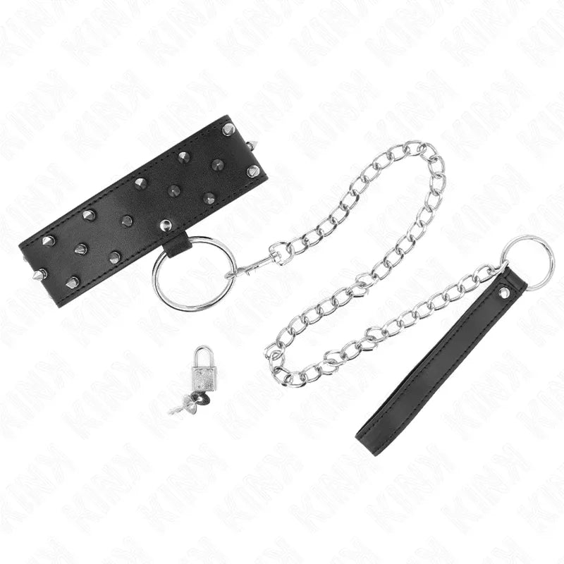Kink – Collier avec Laisse 65 cm avec Clous Argentés Modèle 5 Réglable 36 43 cm X 5 cm