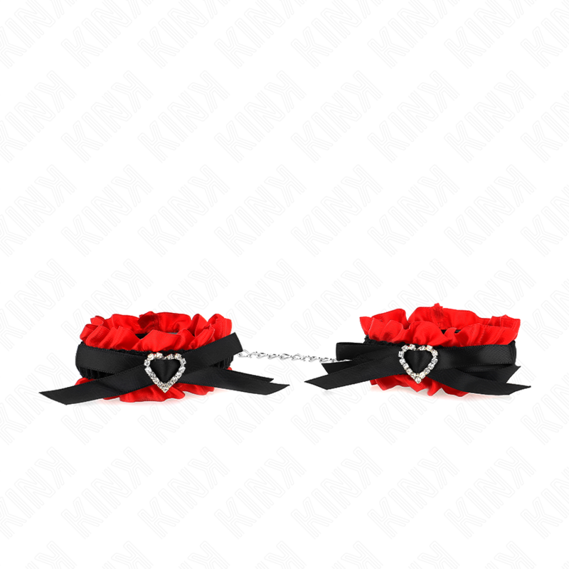 KINK - PUÑOS ELÁSTICOS DE ENCAJE CON DETALLES DE CORAZÓN ROJO, AJUSTABLES 22-35 CM