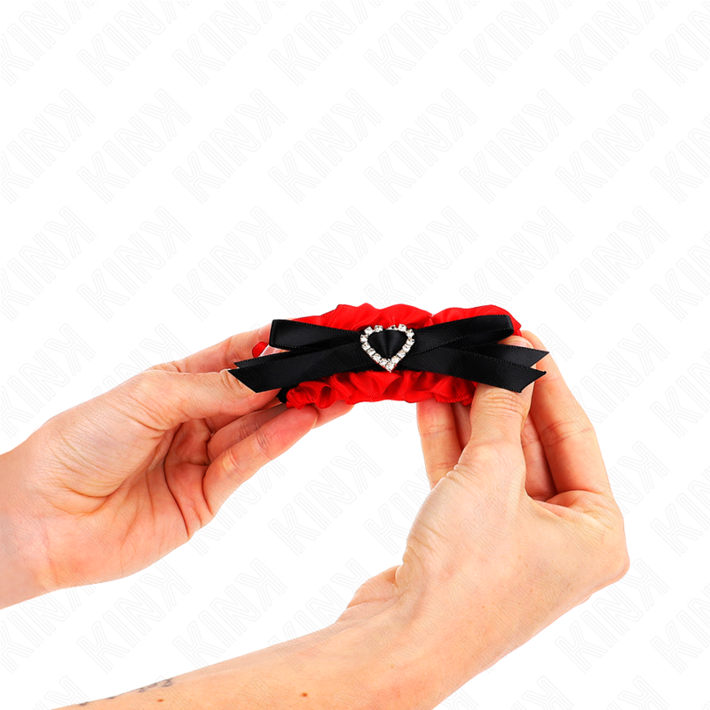 KINK - PUÑOS ELÁSTICOS DE ENCAJE CON DETALLES DE CORAZÓN ROJO, AJUSTABLES 22-35 CM