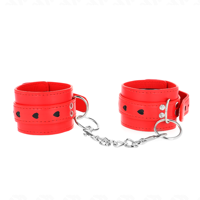 KINK - APPAREILS-POIGNETS ROUGES AVEC INCRUSTATION COEUR NOIR RÉGLABLE 21-28 CM