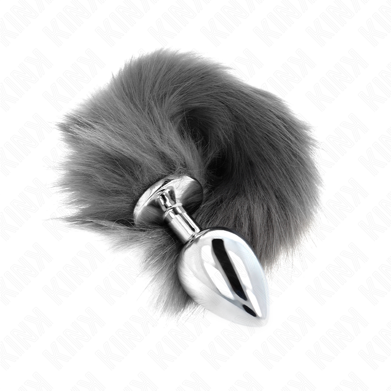 KINK - ANAL PLUG TAILLE L 10 X 4 CM AVEC QUEUE SYNTHÉTIQUE 40 CM GRAY ET WHITE