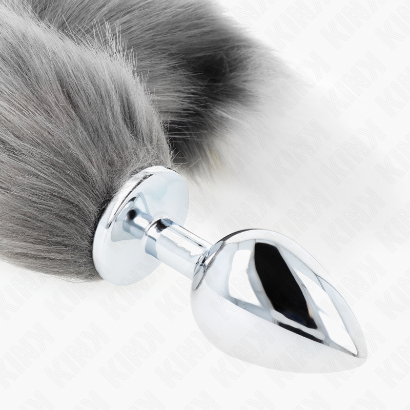 KINK - ANAL PLUG TAILLE L 10 X 4 CM AVEC QUEUE SYNTHÉTIQUE 40 CM GRAY ET WHITE