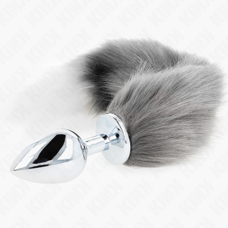KINK - ANAL PLUG TAILLE L 10 X 4 CM AVEC QUEUE SYNTHÉTIQUE 40 CM GRAY ET WHITE