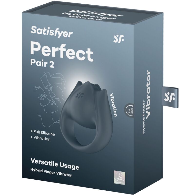 SATISFYER - PERFECT PAIR 2 MULTIVIBRATEUR 2 IN 1 ANNEAU PÉNIS ET STIMULATEUR DE DOIGTS GRAY