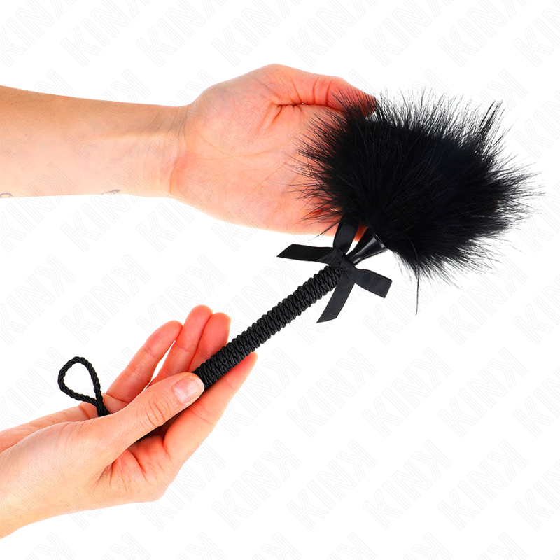 KINK - Varita de cuerda de nailon con plumas que hacen cosquillas y nudo negro de 25 cm