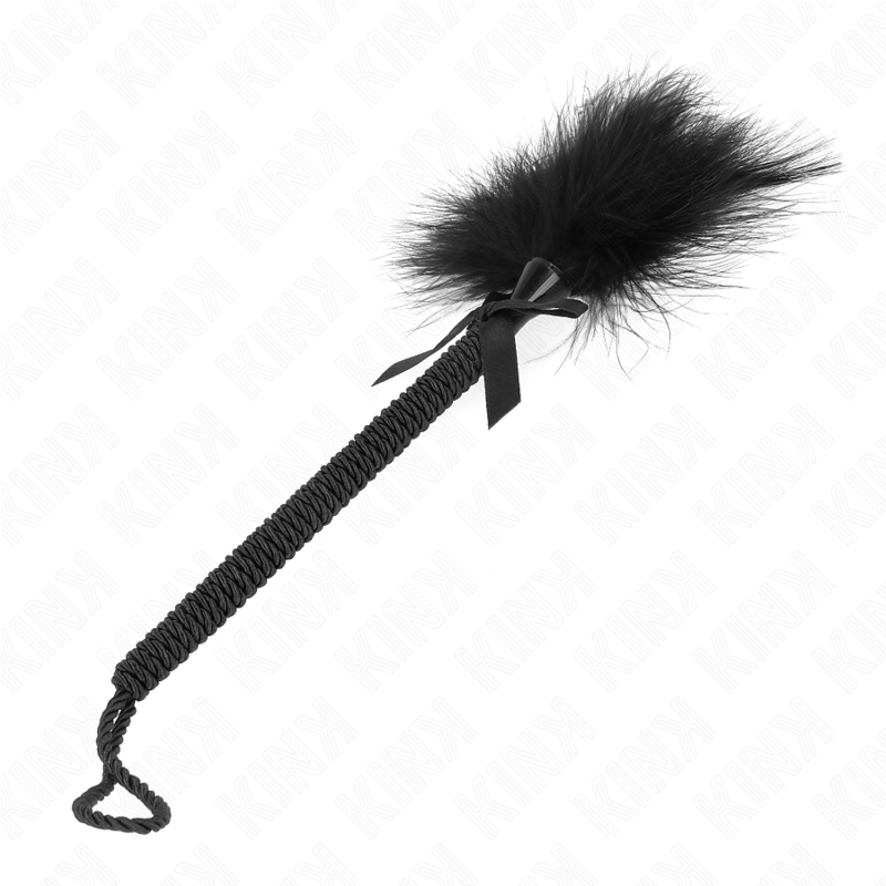 KINK - Varita de cuerda de nailon con plumas que hacen cosquillas y nudo negro de 25 cm