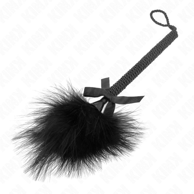 KINK - Varita de cuerda de nailon con plumas que hacen cosquillas y nudo negro de 25 cm
