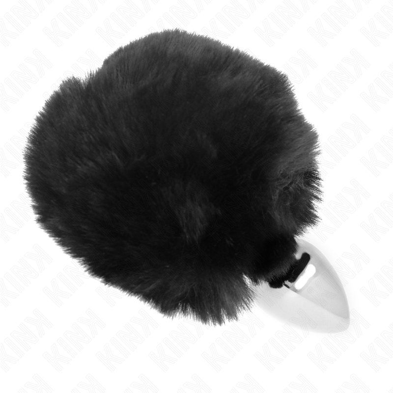 KINK - BOUCHON IN STAINLESS ACIER 7 x 3 CM AVEC QUEUE DE LAPIN EN FAUSSE FOURRURE NOIRE 8 CM