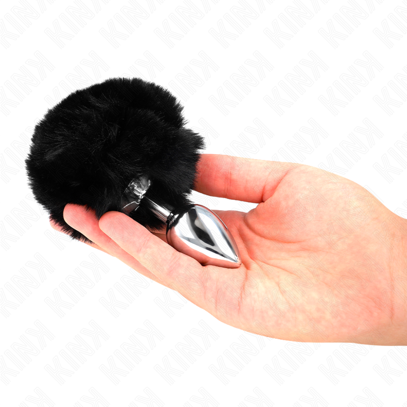 KINK - BOUCHON IN STAINLESS ACIER 7 x 3 CM AVEC QUEUE DE LAPIN EN FAUSSE FOURRURE NOIRE 8 CM