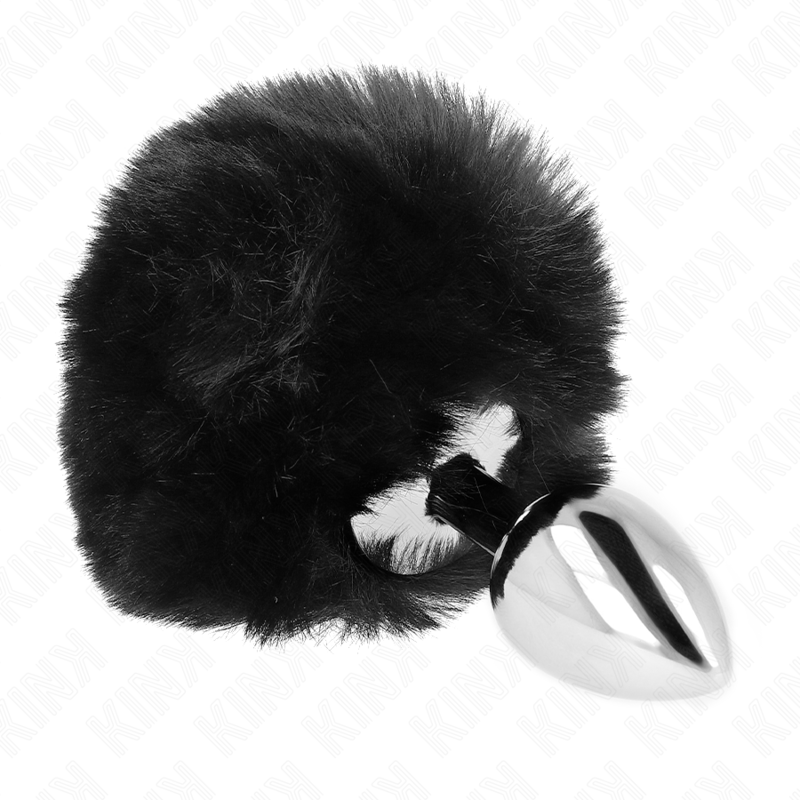 KINK - BOUCHON IN STAINLESS ACIER 7 x 3 CM AVEC QUEUE DE LAPIN EN FAUSSE FOURRURE NOIRE 8 CM