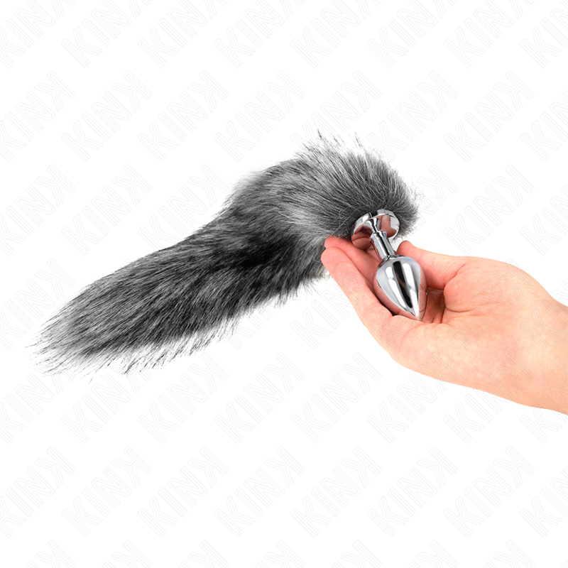 KINK - ANAL PLUG TAILLE M 8 X 3.5 CM AVEC QUEUE SYNTHÉTIQUE 40 CM GRAY