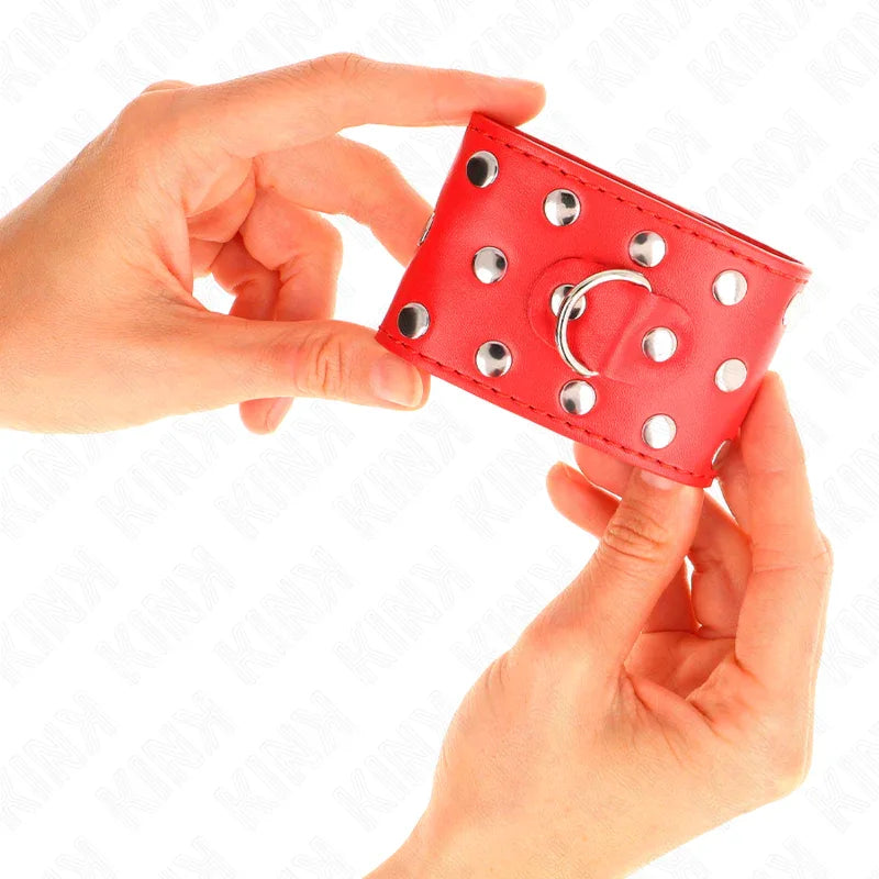 Kink – Appareils de Retenue Poignets avec Fermeture Pression Pleine de Rivets Rouge Ajustable