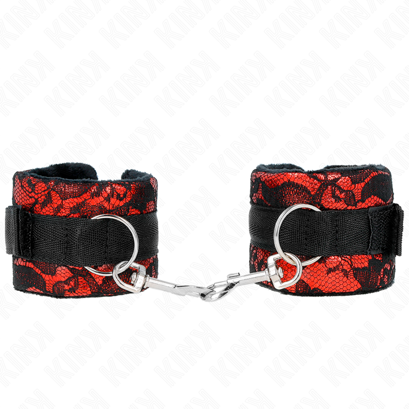 KINK - PUÑOS CORTOS DE TERCIOPELO CON ENCAJE Y RIBERA DE NYLON ROJO/NEGRO 23 X 6,5 CM