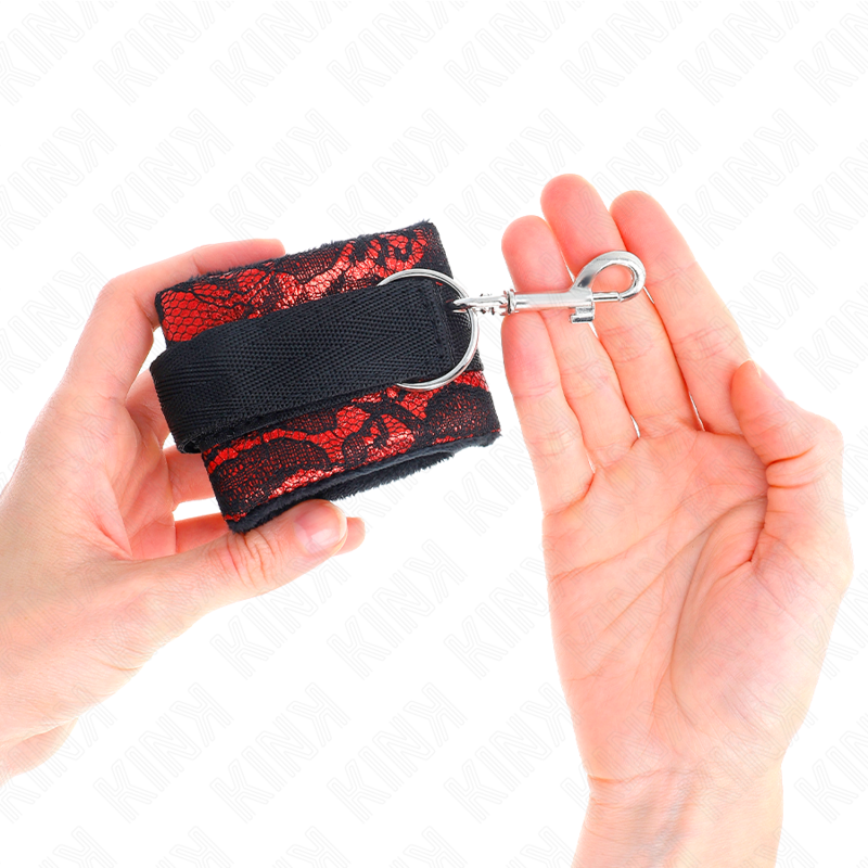 KINK - PUÑOS CORTOS DE TERCIOPELO CON ENCAJE Y RIBERA DE NYLON ROJO/NEGRO 23 X 6,5 CM