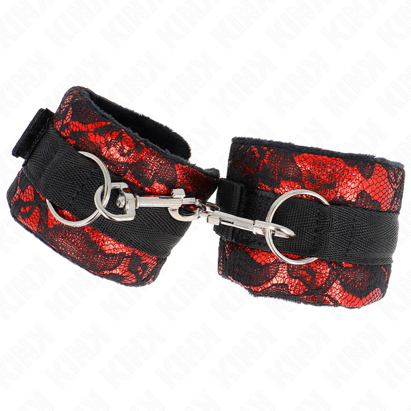 KINK - PUÑOS CORTOS DE TERCIOPELO CON ENCAJE Y RIBERA DE NYLON ROJO/NEGRO 23 X 6,5 CM