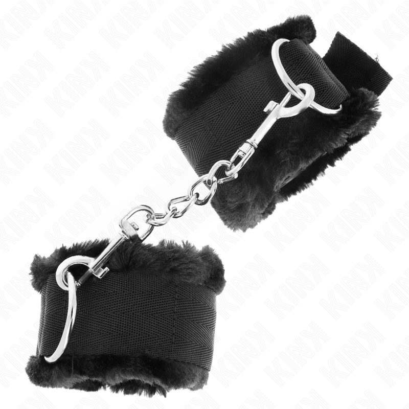 KINK - APPUI-POIGNETS DOUBLÉS DE FOURRURE NOIR ADJUSTABLE 17-31 CM X 7 CM